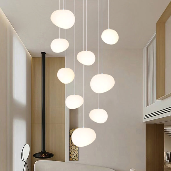 Nordic White Stone Chandelier Minimalist Acrylic Pendant Light for Living Room Staircase