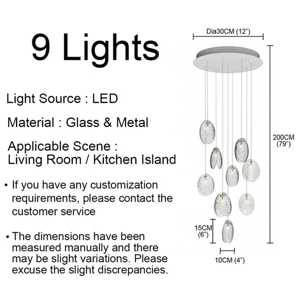 Nordic Shell Chandelier Long Multi Glass Light Fixture for Living Dining Room