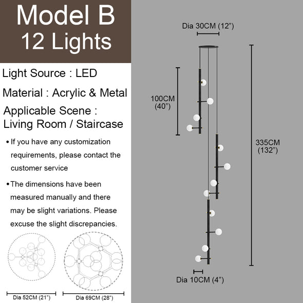 Nordic Small Ball Chandelier for Living Room Staircase Light Fixture