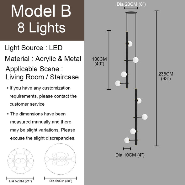 Nordic Small Ball Chandelier for Living Room Staircase Light Fixture