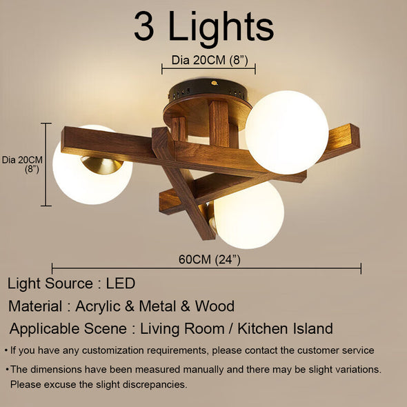 Mid Century Triangular Wooden Chandelier Bedroom Light Fixture for Living Dining Room