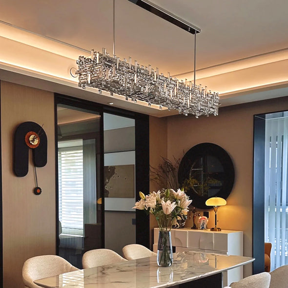 Rectangular Crystal Chandelier for Kitchen Island  Luxury Lights Fixture