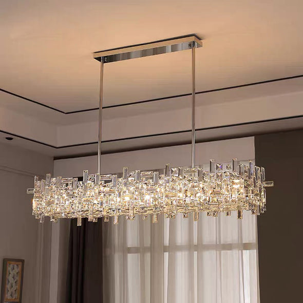 Rectangular Crystal Chandelier for Kitchen Island  Luxury Lights Fixture