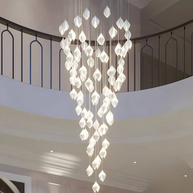 Modern White Lotus Chandelier for Living Dining Room Staircase High Ceiling Light Fixture