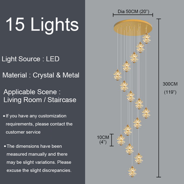 Luxury Snowflake Chandelier High Ceiling Light Fixture for Living Room Staircase