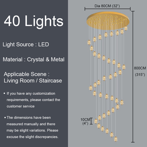 Luxury Snowflake Chandelier High Ceiling Light Fixture for Living Room Staircase