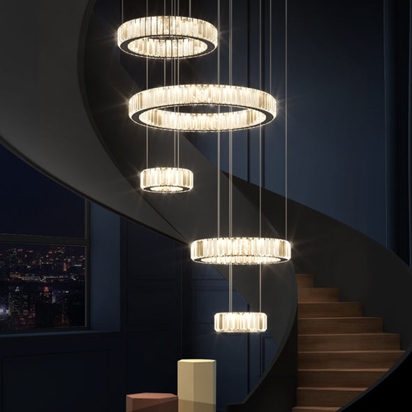 Luxury Ring Crystal Chandelier Large Crystal Pendant Light for Living Room Staircase
