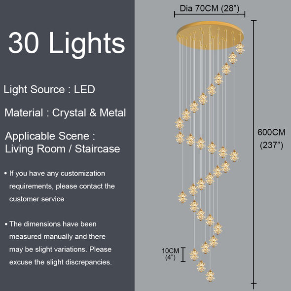 Luxury Snowflake Chandelier High Ceiling Light Fixture for Living Room Staircase