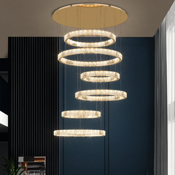 Luxury Ring Crystal Chandelier Large Crystal Pendant Light for Living Room Staircase