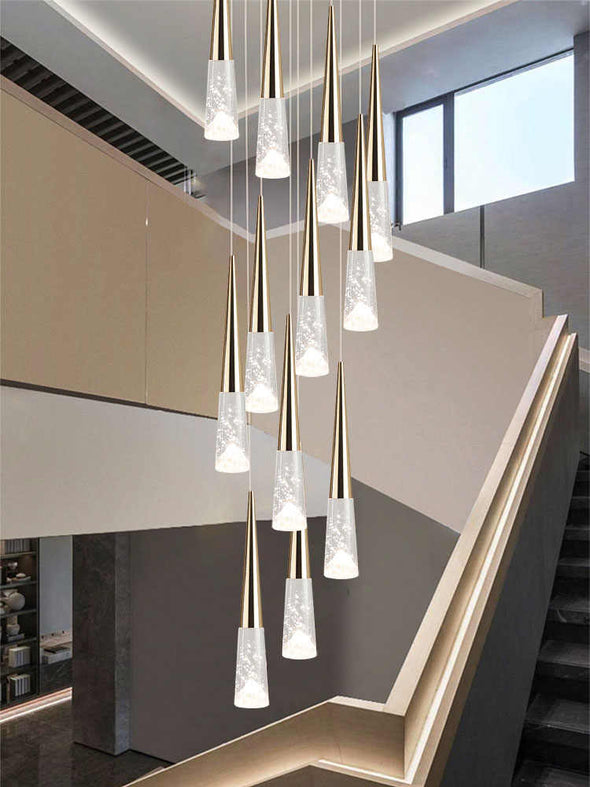 Cone-Shaped Crystal Chandelier for Staircase Living Room Foyer