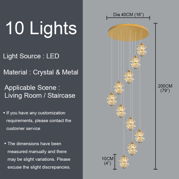 Luxury Snowflake Chandelier High Ceiling Light Fixture for Living Room Staircase