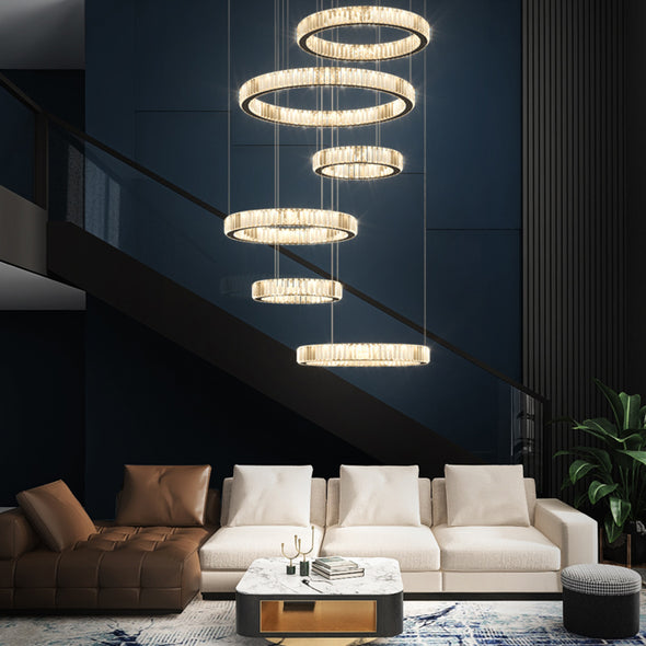 Luxury Ring Crystal Chandelier Large Crystal Pendant Light for Living Room Staircase