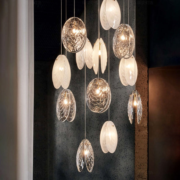 Nordic Shell Chandelier Long Multi Glass Light Fixture for Living Dining Room