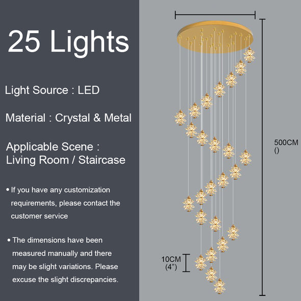 Luxury Snowflake Chandelier High Ceiling Light Fixture for Living Room Staircase