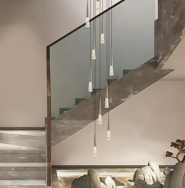 Cone-Shaped Crystal Chandelier for Staircase Living Room Foyer