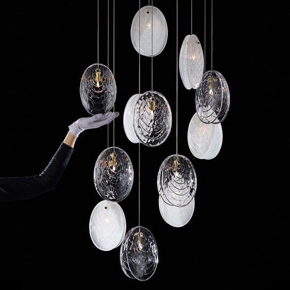 Nordic Shell Chandelier Long Multi Glass Light Fixture for Living Dining Room