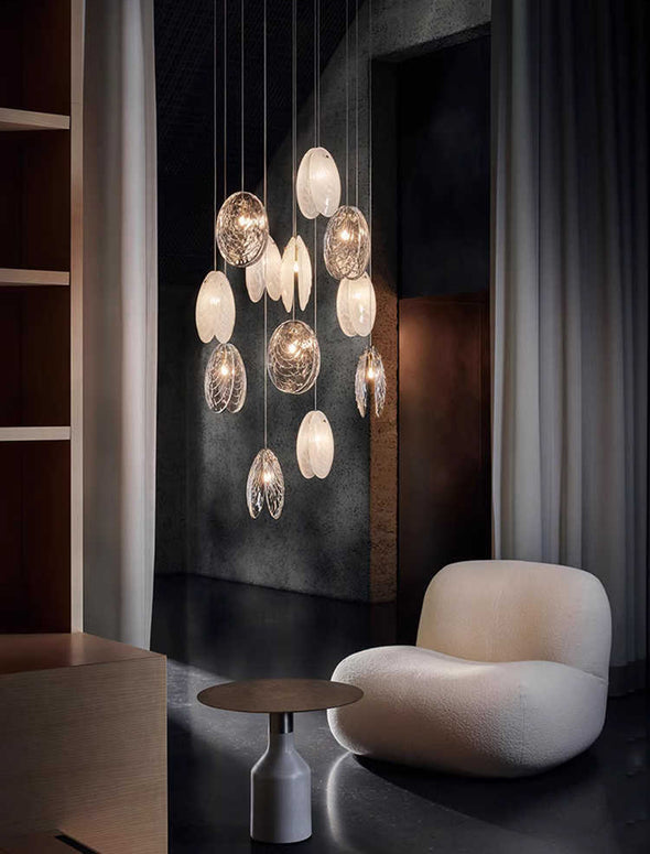 Nordic Shell Chandelier Long Multi Glass Light Fixture for Living Dining Room