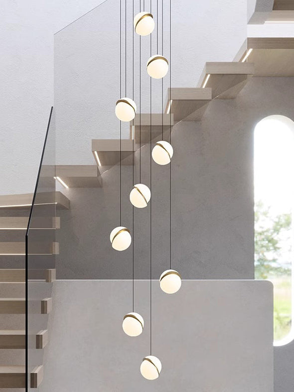 Long Bubble Ball Chandelier White Pendant Light for Living Room Staircase