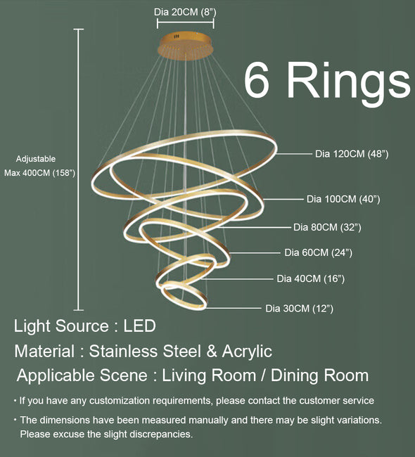 Geometrical Ring Chandelier for Living Room High Ceiling