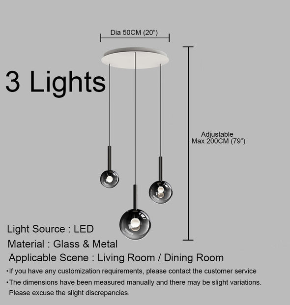 Modern Black Chandelier Minimalist Glass Ball Pendant Light for Living Room Staircase