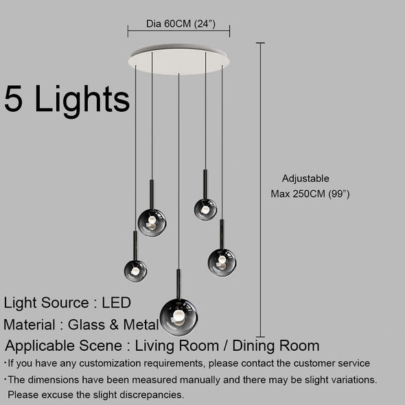 Modern Black Chandelier Minimalist Glass Ball Pendant Light for Living Room Staircase