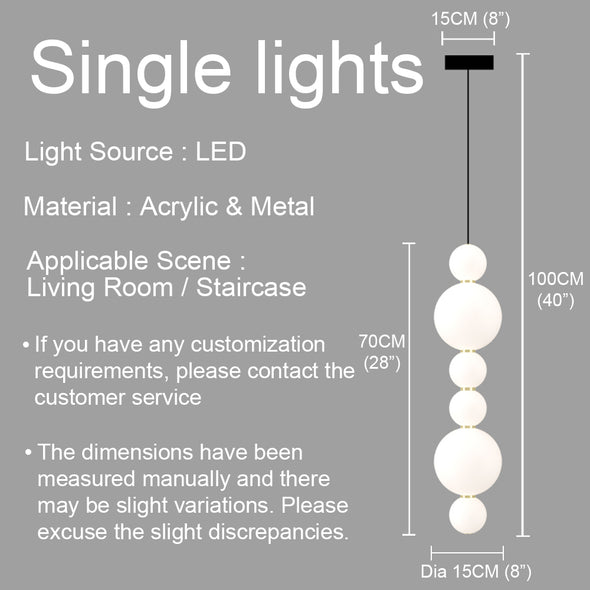 White Bead Chandelier Long Pendant Light for Staircase Living Room