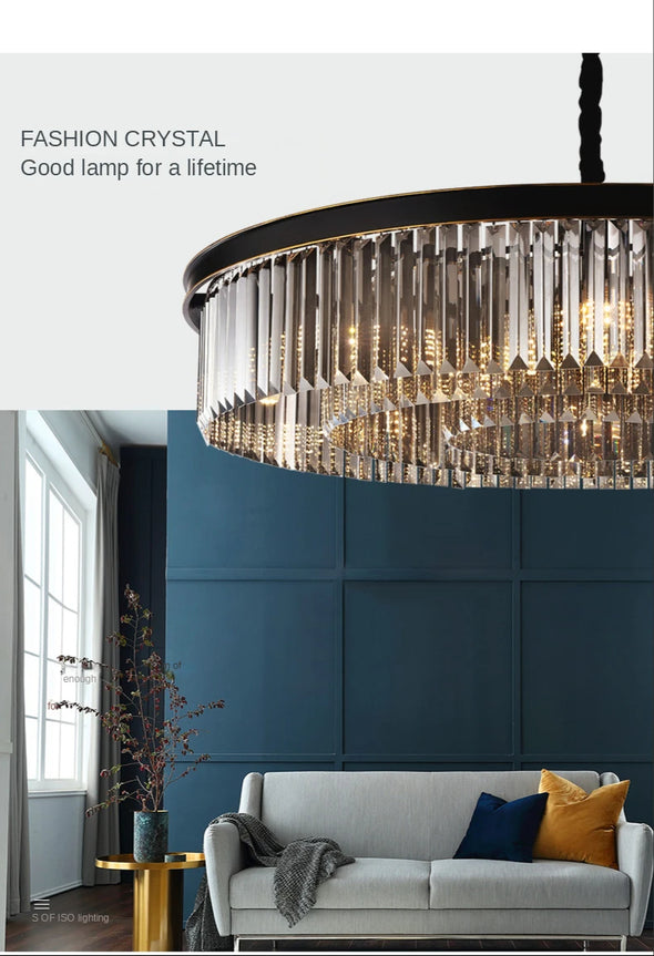Modern Crystal Round Chandelier LED Hanging Pendant Lights for Staircase Home