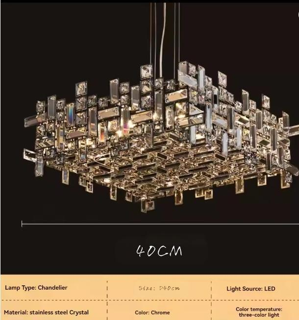 Modern Nordic Crystal Chandelier Square Ceiling Light LED Hanging Lamp Pendant