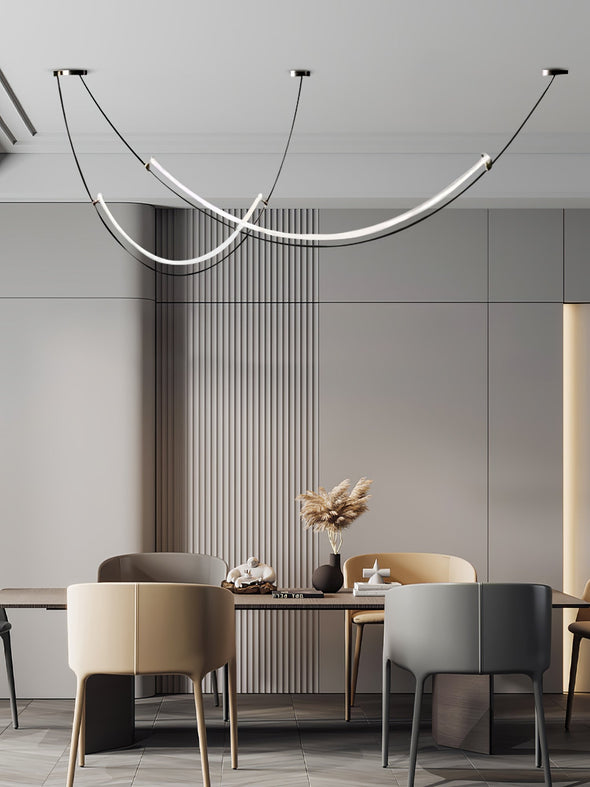 Nordic Black Linear Chandelier,Minimalist Long Light Fixture,for Staircase Living Room