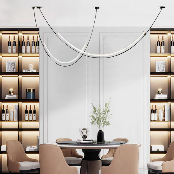 Nordic Black Linear Chandelier,Minimalist Long Light Fixture,for Staircase Living Room