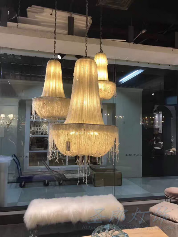 Modern Crystal Chandelier Raindrop Metal LED Hanging Pendant Light for Staircase