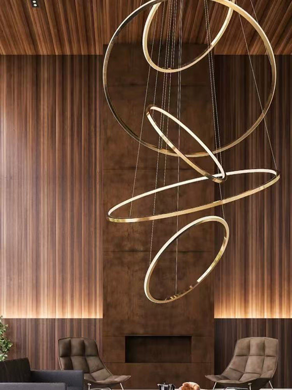 Geometrical Ring Chandelier for Living Room High Ceiling