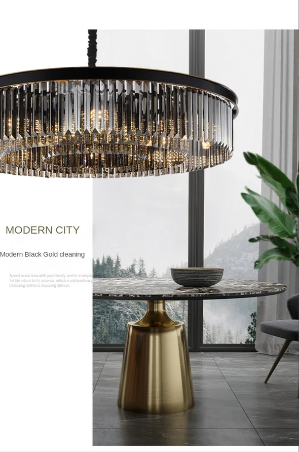 Modern Crystal Round Chandelier LED Hanging Pendant Lights for Staircase Home