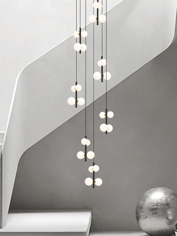Minimalist White Ball Chandelier High Ceiling Hanging Lamp for Living Room Staircase