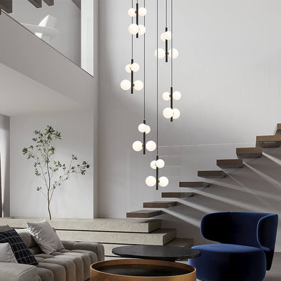 Minimalist White Ball Chandelier High Ceiling Hanging Lamp for Living Room Staircase