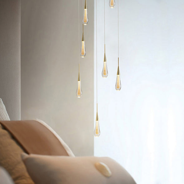 Glass Raindrop Stair Chandelier Novelty Long Chandelier For Staircase