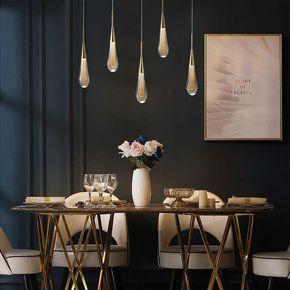 Glass Raindrop Stair Chandelier Novelty Long Chandelier For Staircase