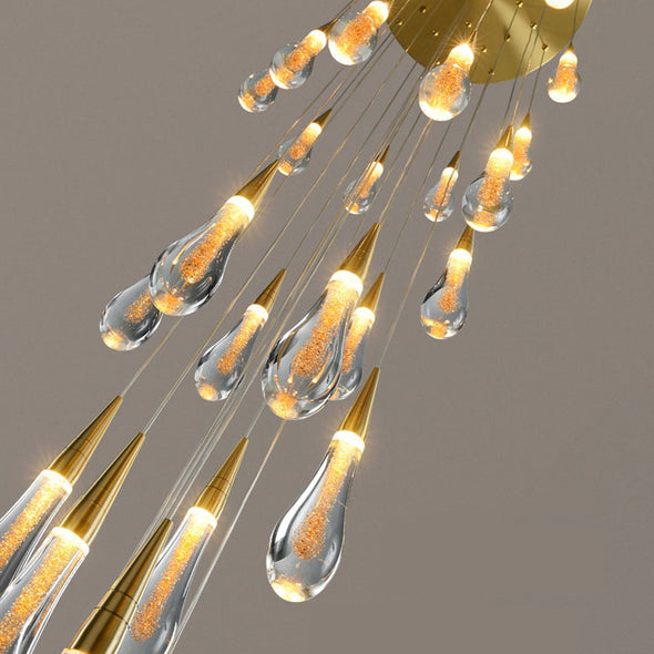 Glass Raindrop Stair Chandelier Novelty Long Chandelier For Staircase