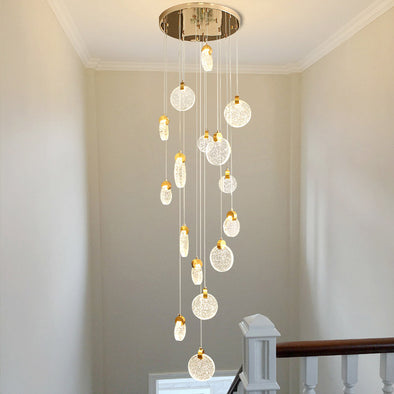 Minimalist Glass Chandelier Bubble Crystals Hanging Light For Stair