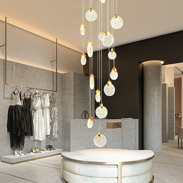 Minimalist Glass Chandelier Bubble Crystals Hanging Light For Stair